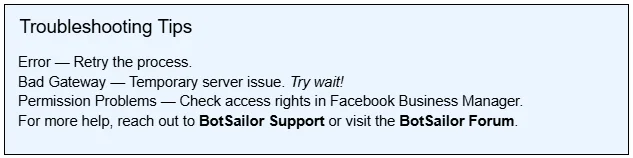 Common troubleshooting tips: retry on errors, wait out temporary server issues, check access permissions